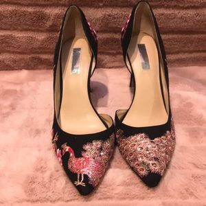INC Women’s black suede Kenjay Peacock Pumps